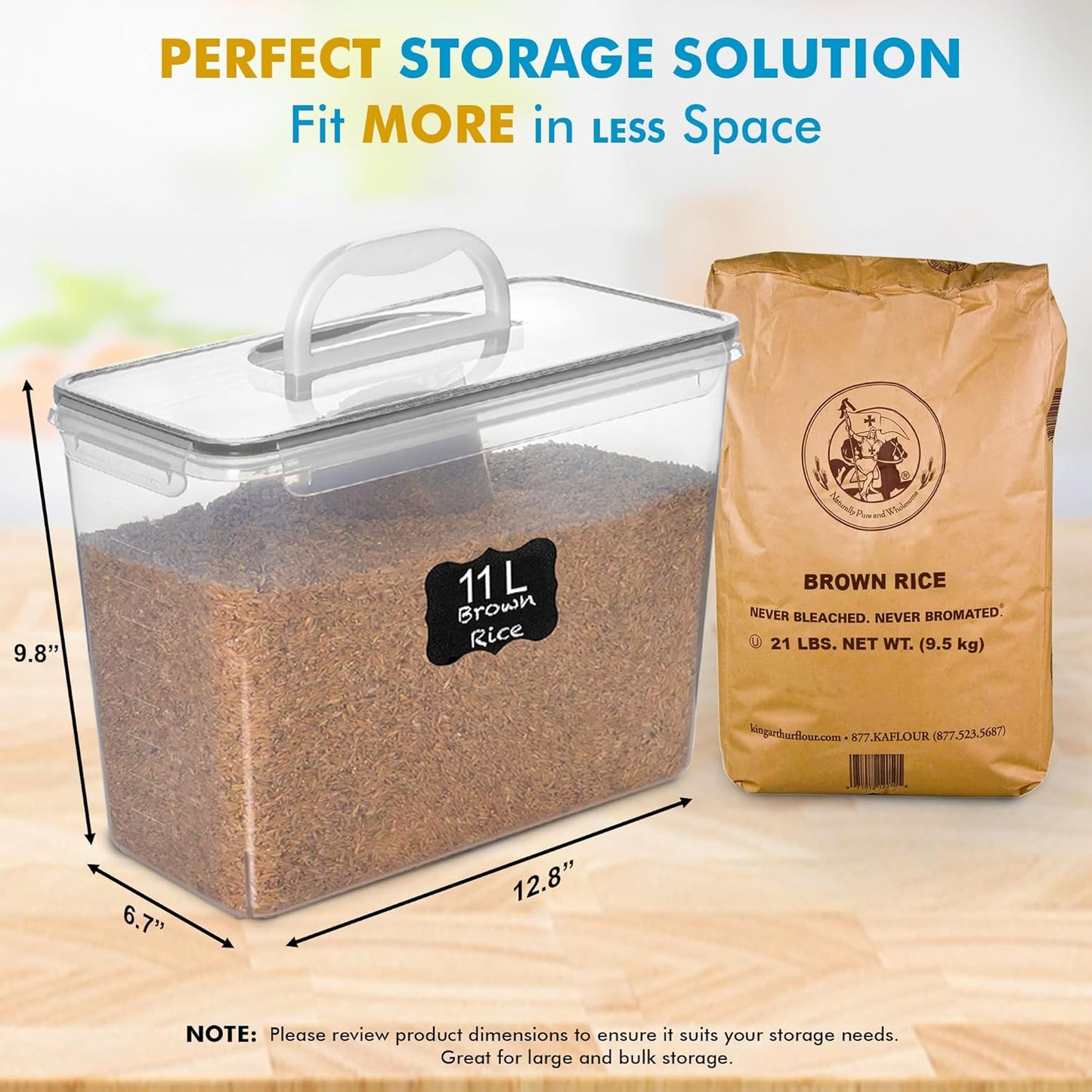 2 PC (11L | 372 Oz) Flour Sugar Storage Containers with Easy Carry Handle - Plastic Extra Large Food Storage Containers with Lids, BPA Free Airtight Kitchen Canister Set for Rice, Cereal & Pasta