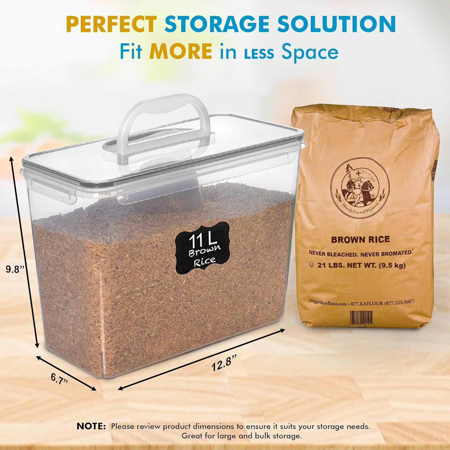 2 PC (11L | 372 Oz) Flour Sugar Storage Containers with Easy Carry Handle - Plastic Extra Large Food Storage Containers with Lids, BPA Free Airtight Kitchen Canister Set for Rice, Cereal & Pasta