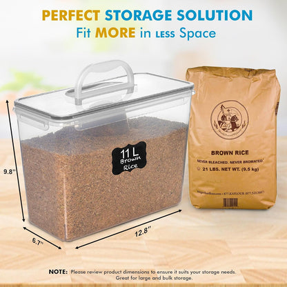 2 PC (11L | 372 Oz) Flour Sugar Storage Containers with Easy Carry Handle - Plastic Extra Large Food Storage Containers with Lids, BPA Free Airtight Kitchen Canister Set for Rice, Cereal & Pasta