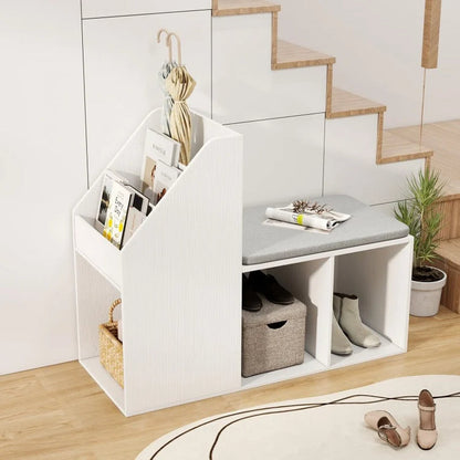 Shoe Storage Bench Featuring Removable Seat Cushion and Six Storage Compartments