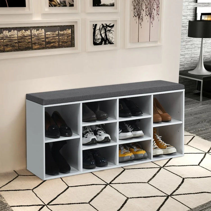 10-Cube Shoe Storage Bench with Cushion for Entryway Organization