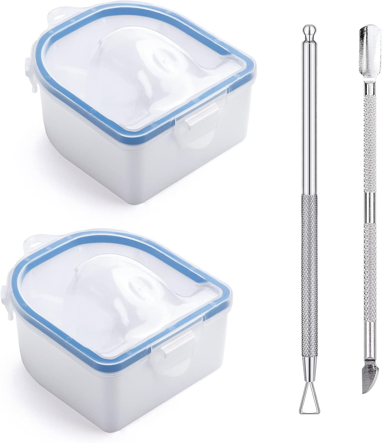 Nail Soaking Bowl Set - Gel Polish and Dip Powder Remover with Triangle Cuticle Peeler and Stainless Steel Cuticle Pusher (Pink)