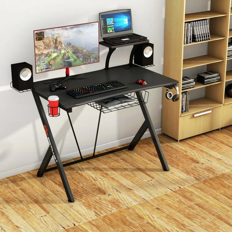 Multifunctional E-Sports Gaming Desk with Integrated Headset Hook and Cup Holder