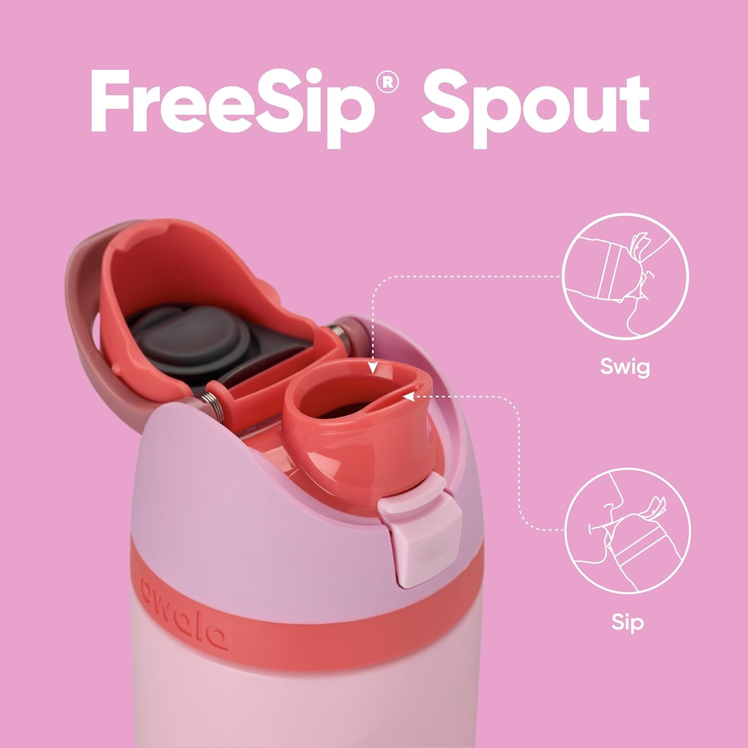 Freesip Insulated Stainless Steel Water Bottle with Straw for Sports and Travel, Bpa-Free Sports Water Bottle, 24 Oz, Pink, Angel Food Cake