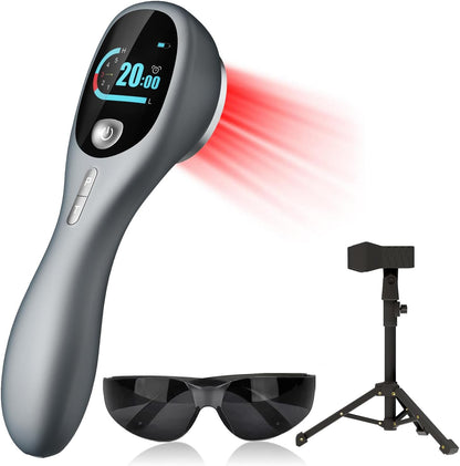 Handheld Red Light Therapy Wand with Stand, Infrared Light Therapy Device for Body, Portable Cold Red Light Therapy Gun for Muscle and Joint Pain(4 * 808Nm+14 * 650Nm)