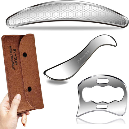 3 in 1 Stainless Steel Muscle Scraper Tools Set,Scraping Massage Tools for Physical Therapy,Derma Edge Massage Tool & Guasha Massage Scraper Tool,Iastm Tools,Guasha Tool for Body