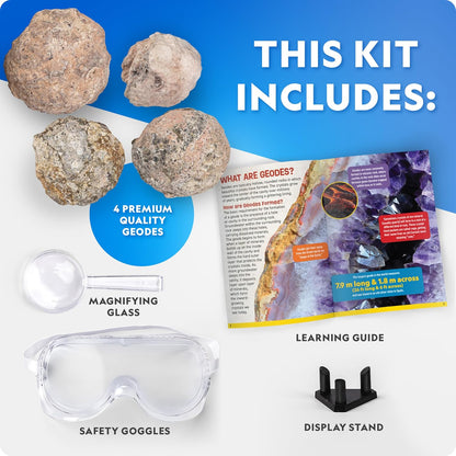 National Geographic Break Open 4 Geodes Kit Goggles Stand STEM Science