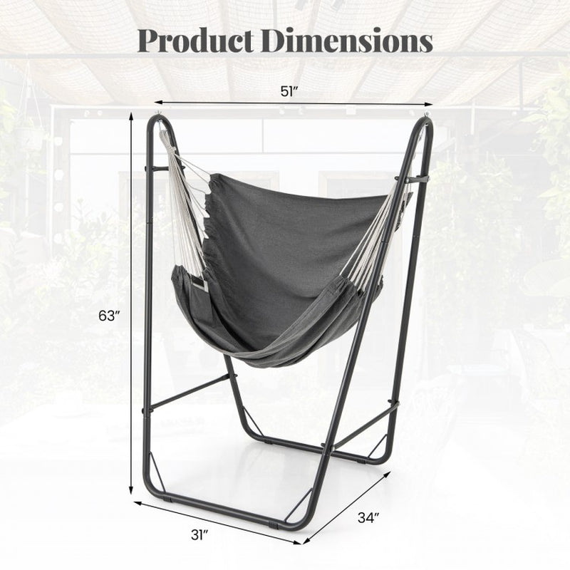Heavy-Duty Metal Frame Hammock Chair with Side Pocket