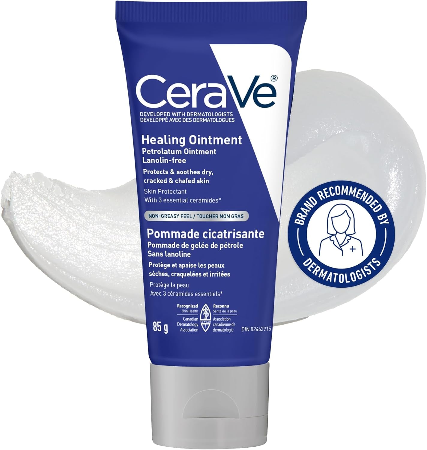 Healing Ointment, Moisturizing Petrolatum Skin Protectant for Dry Skin with Hyaluronic Acid and Ceramides, Multi-Purpose Face, Body & Lip Balm, Lanolin-Free & Fragrance-Free, 340G