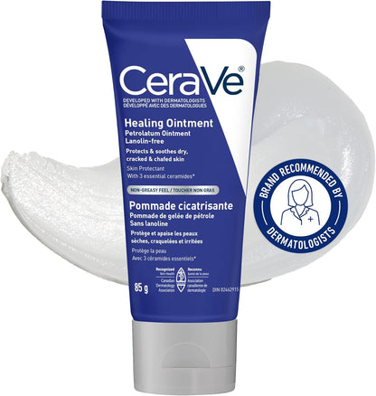 Healing Ointment, Moisturizing Petrolatum Skin Protectant for Dry Skin with Hyaluronic Acid and Ceramides, Multi-Purpose Face, Body & Lip Balm, Lanolin-Free & Fragrance-Free, 340G