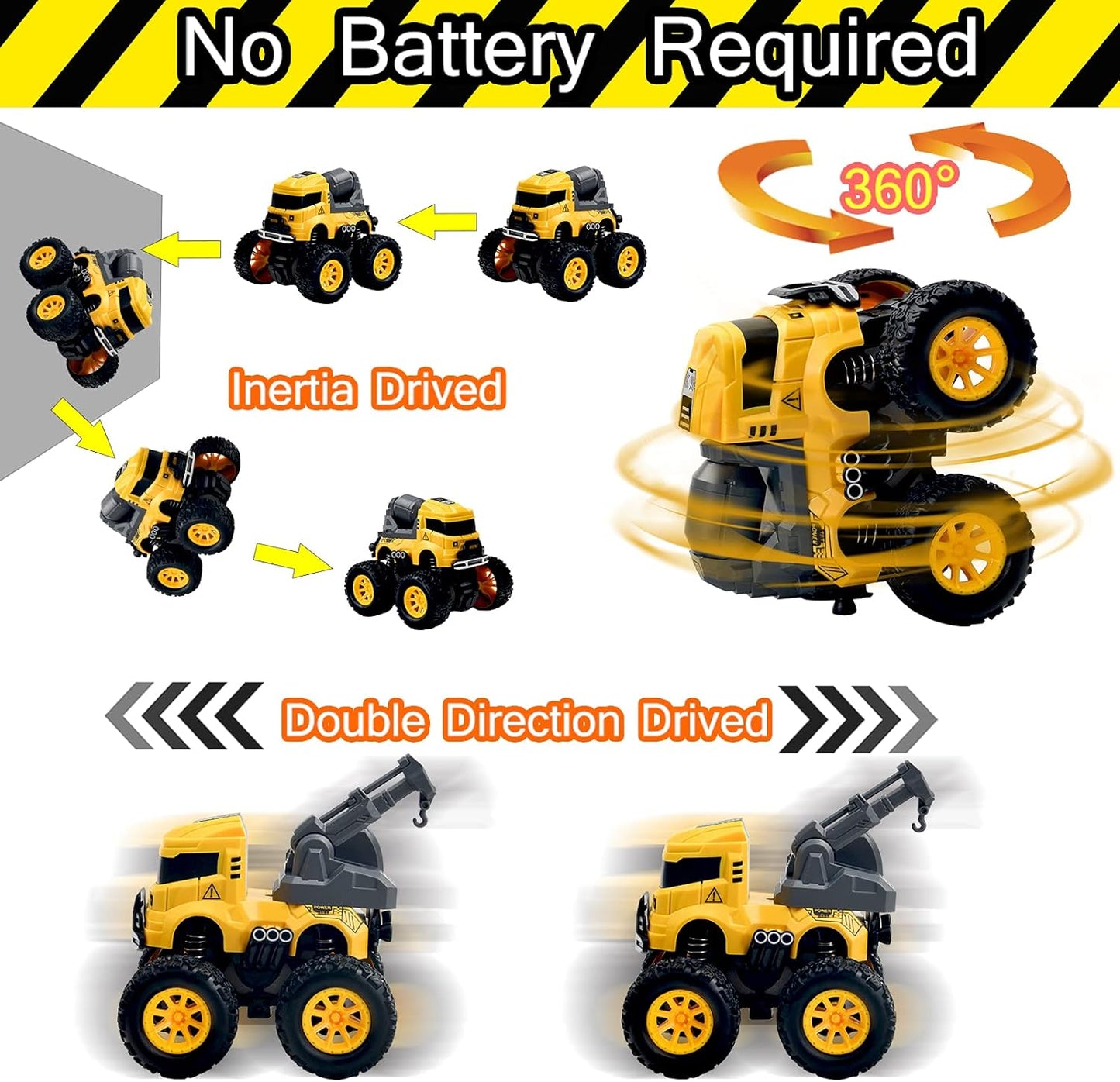 Construction Monster Truck Toys 4PCS Friction Powered Vehicles Kids 3+