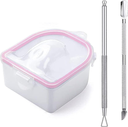 Nail Soaking Bowl Set - Gel Polish and Dip Powder Remover with Triangle Cuticle Peeler and Stainless Steel Cuticle Pusher (Pink)