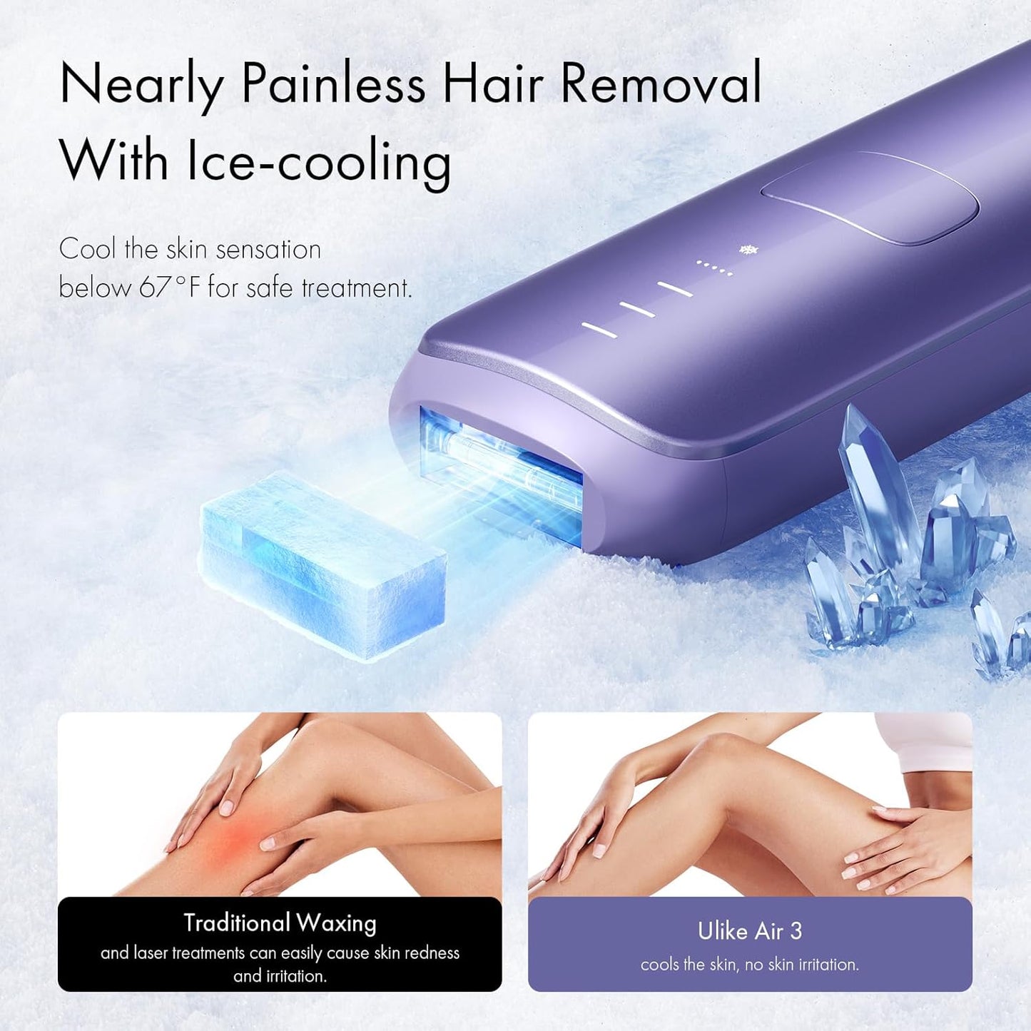  IPL Hair Removal Device with Ice-Cooling - Laser Hair Removal for Women and Men, Long-Lasting - Painless Treatment, For Facial, Bikini & Whole Body
