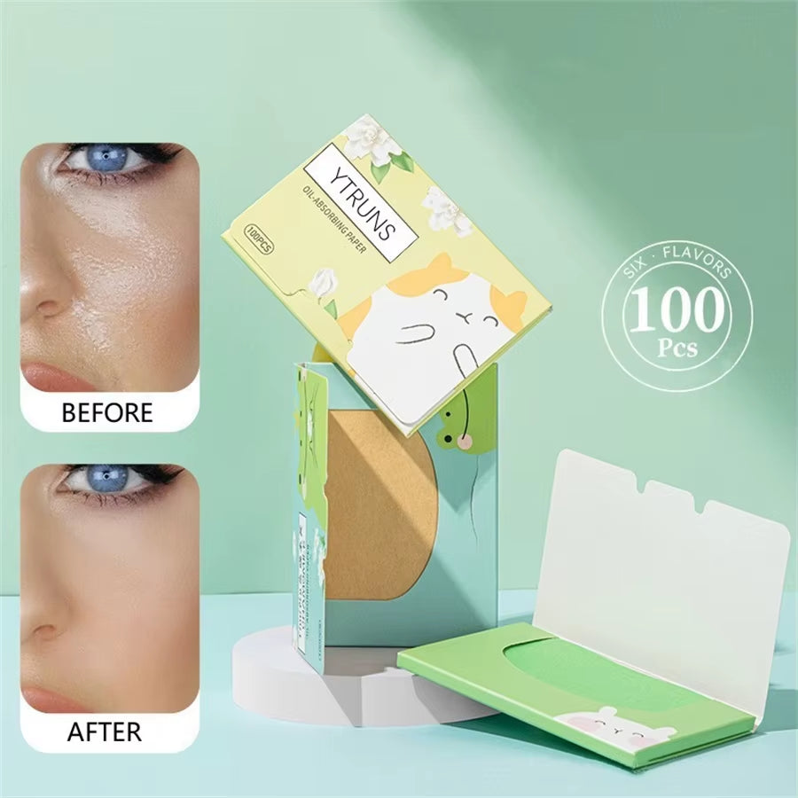 Green Tea/Gardenia/Chamomile/Lavender/Rose/Bamboo Charcoal 100Pcs Boxed Fragrance Oil Absorbing Paper for Men and Women Face Oil