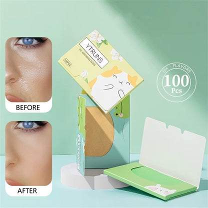 Green Tea/Gardenia/Chamomile/Lavender/Rose/Bamboo Charcoal 100Pcs Boxed Fragrance Oil Absorbing Paper for Men and Women Face Oil