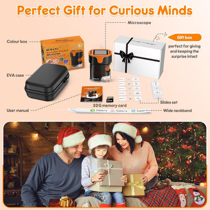 1000X Handheld Digital Microscope for Kids - 4K 2.0" Screen, Rechargeable Mini Labster Portable Pocket Scope, Includes Slides Kit - Science Gadget Edu Gift for Children Ages 4-12