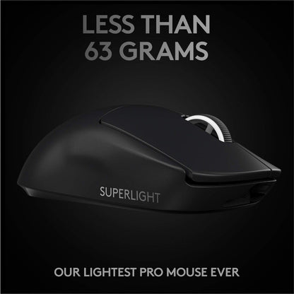 PRO X Superlight Wireless Gaming Mouse, Ultra-Lightweight, Hero 25K Sensor, 25,600 DPI, 5 Programmable Buttons, Long Battery Life, Compatible with Pc/Mac - Black