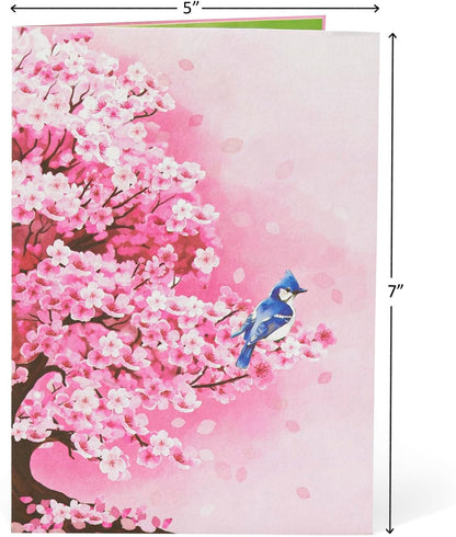 Bonsai Cherry Pop up Cards Blue Bird, 3D Greeting Cards, Gift for Birthday, Mothers Day, Anniversary, Valentines Day, Mom, Wife, Her, Girlfriend, 5X7 - Includes Envelope and Message Note