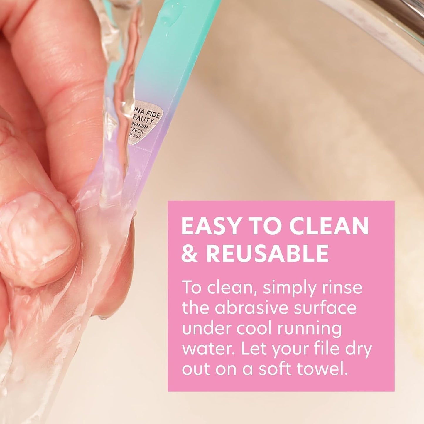 Glass Nail File in Case, Glass Fingernail File, Manicure Nail Care, Expert Precision Filing + Smooth Finish- Pastel Premium Czech Glass File