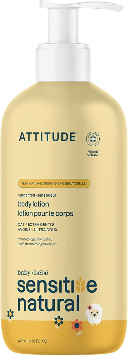Body Lotion for Baby with Sensitive Skin, Made in Canada, EWG Verified, Plant and Mineral-Based Ingredients, Vegan, Enriched with Oat, Unscented, 473 Ml