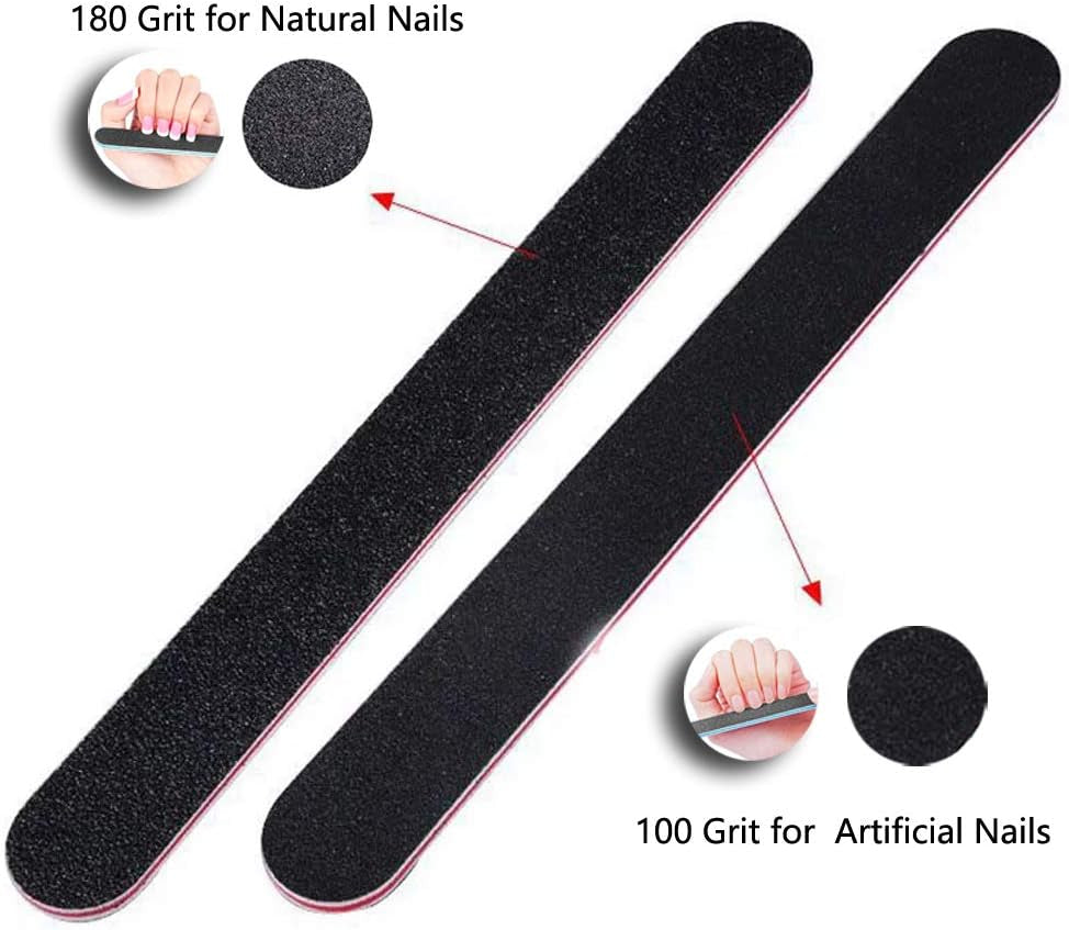 Nail Files Double Sided Professional Manicure Tools Kit 100/180 Grit Washable (12PCS)