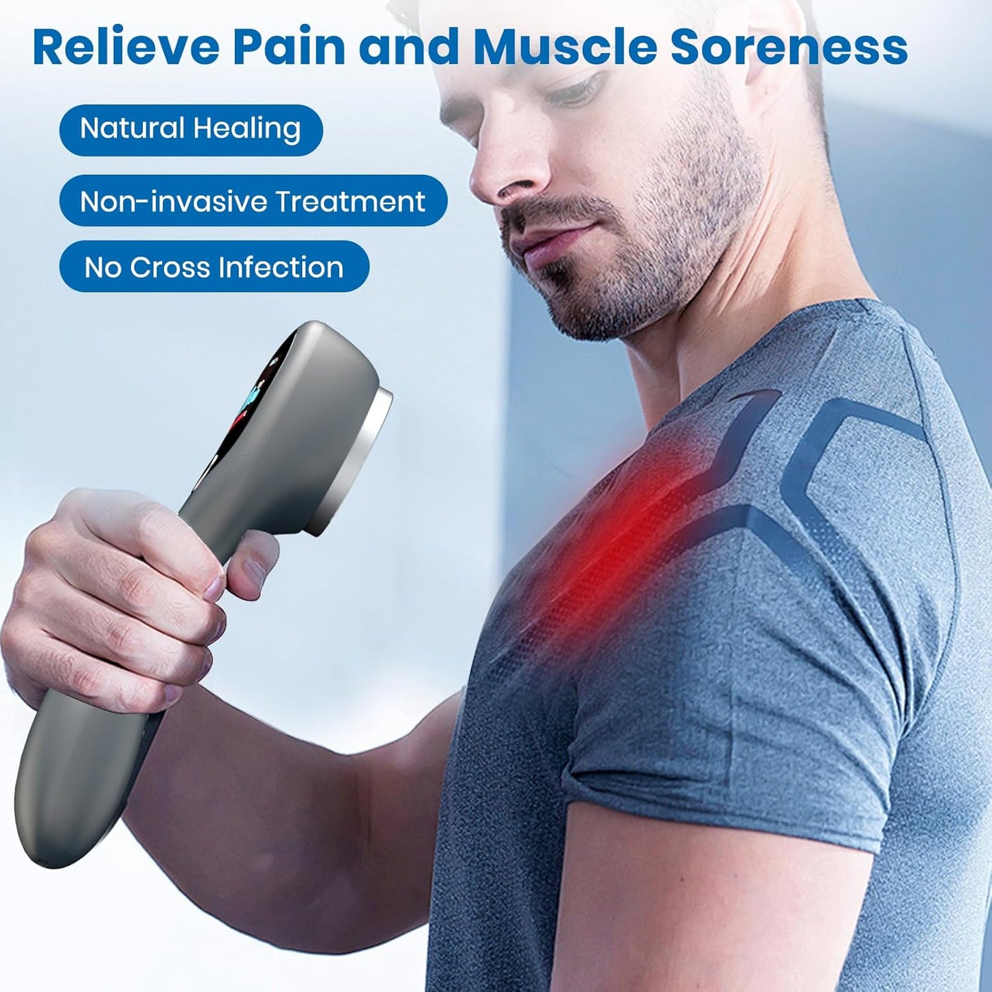 Handheld Red Light Therapy Wand with Stand, Infrared Light Therapy Device for Body, Portable Cold Red Light Therapy Gun for Muscle and Joint Pain(4 * 808Nm+14 * 650Nm)
