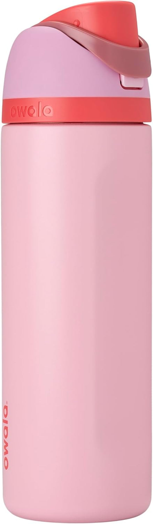 Freesip Insulated Stainless Steel Water Bottle with Straw for Sports and Travel, Bpa-Free Sports Water Bottle, 24 Oz, Pink, Angel Food Cake