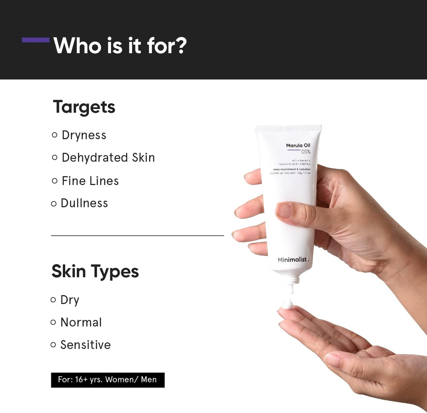 Face Moisturizer for Dry Skin with 5% Marula Oil and Hyaluronic Acid 1.7 Oz / 50 g