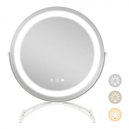 Round LED Vanity Mirror with Three Color Temperature Settings and Adjustable Brightness -16-Inch