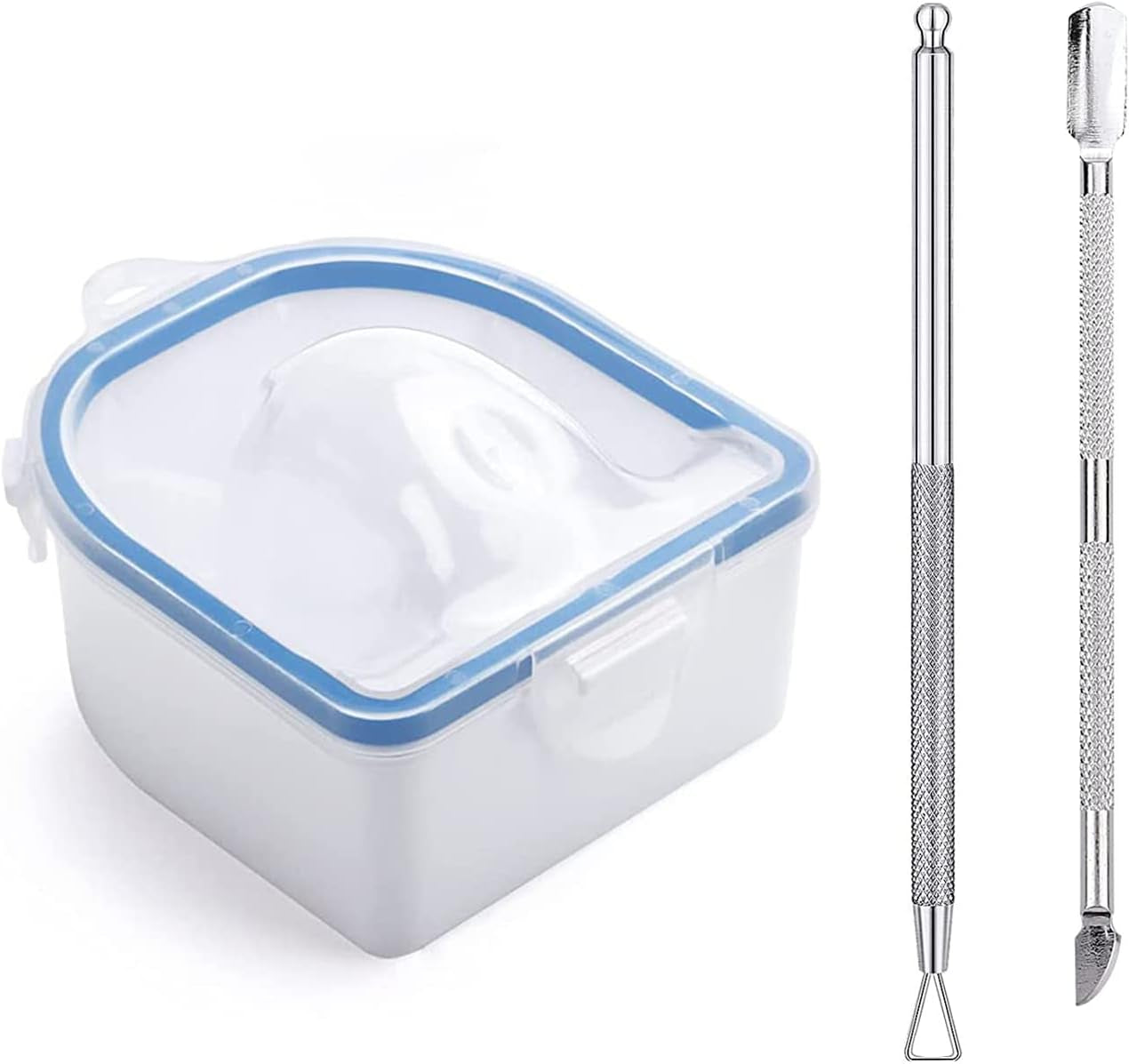 Nail Soaking Bowl Set - Gel Polish and Dip Powder Remover with Triangle Cuticle Peeler and Stainless Steel Cuticle Pusher (Pink)