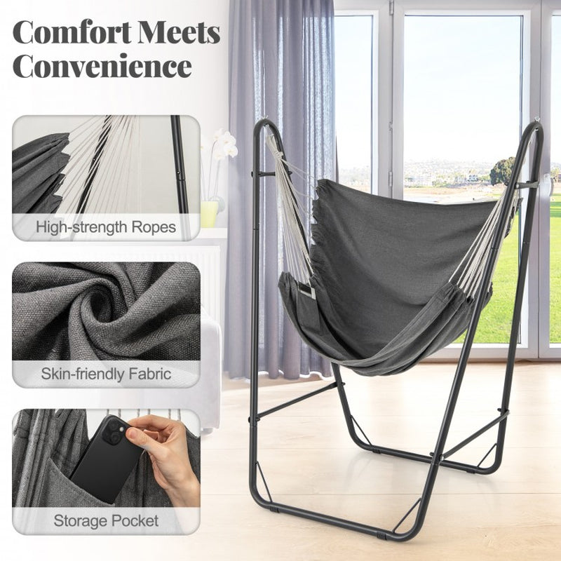Heavy-Duty Metal Frame Hammock Chair with Side Pocket