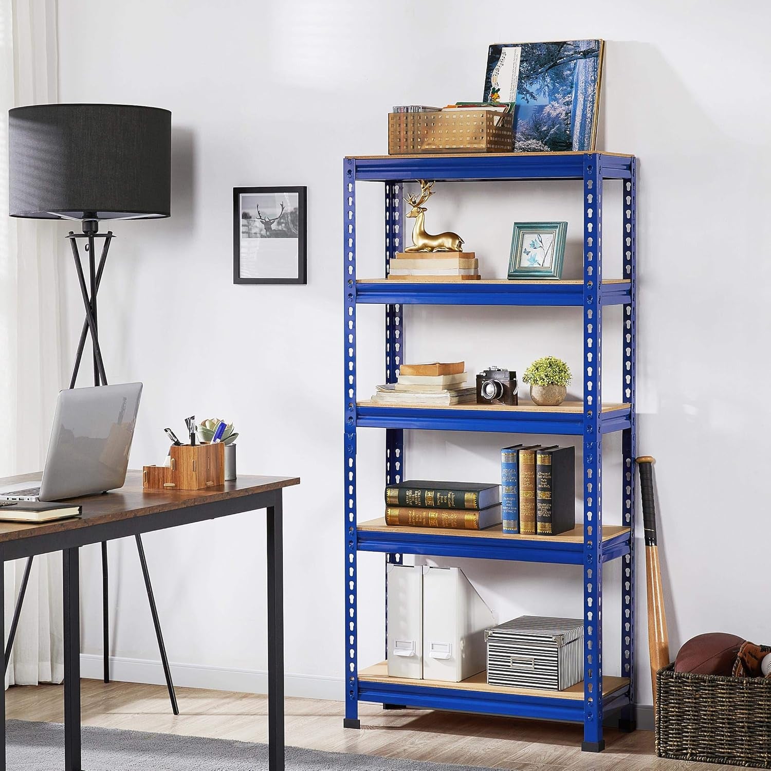5-Tier Industrial Storage Rack, Heavy Duty Garage Shelving Units, Blue, 70 X 30 X 150 Cm