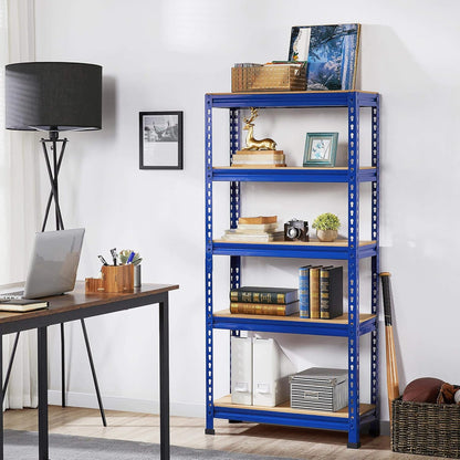 5-Tier Industrial Storage Rack, Heavy Duty Garage Shelving Units, Blue, 70 X 30 X 150 Cm