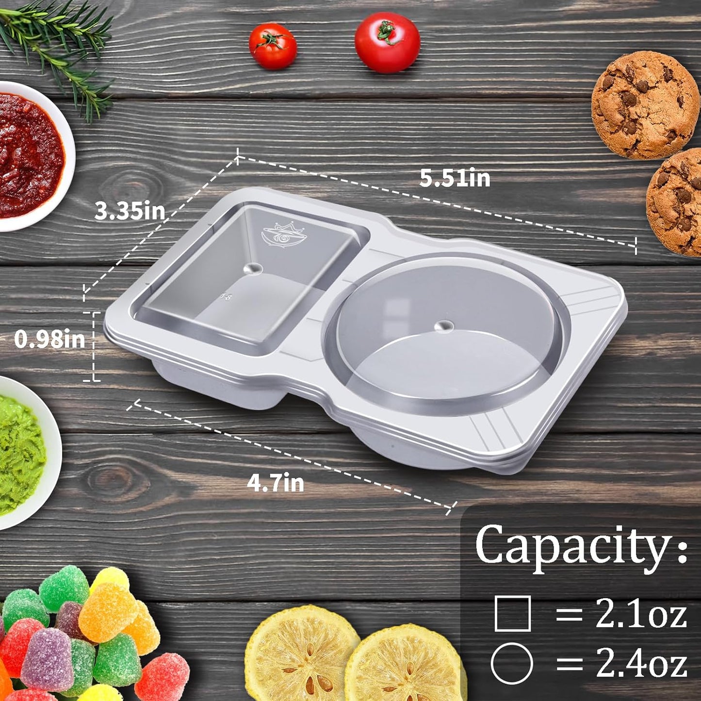 15 Sets Snack Containers, Reusable Double Compartment Condiment with Lids 2 Portion Snack Containers Sauces Dip, Disposable Box to Grab and Go with Prep for Adults, on the Go for Kids