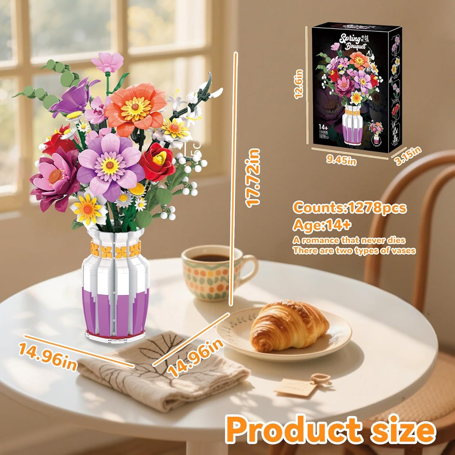 Flowers Bouquet Building Set Wildflower Vase Compatible with Lego Botanical 