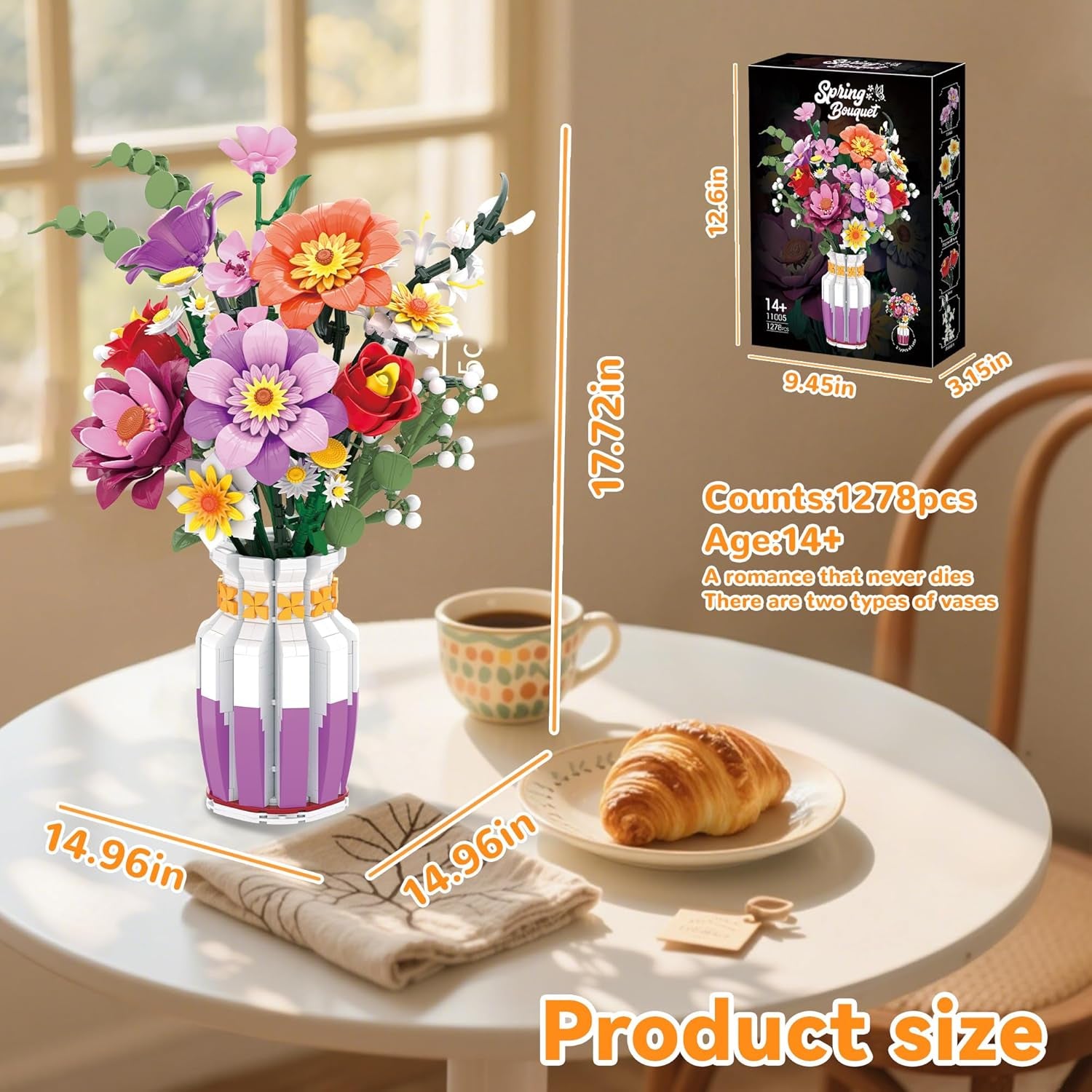 Flowers Bouquet Building Set Wildflower Vase Compatible with Lego Botanical 