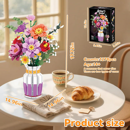Flowers Bouquet Building Set Wildflower Vase Compatible with Lego Botanical 