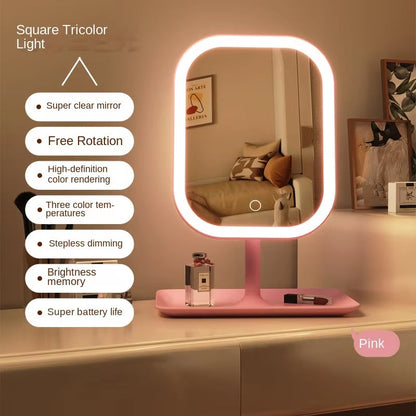 LED Desktop Vanity Mirror – 3-Color Touch Control 
