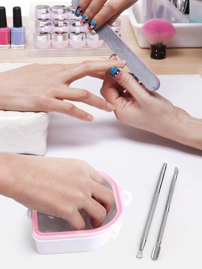 Nail Soaking Bowl Set - Gel Polish and Dip Powder Remover with Triangle Cuticle Peeler and Stainless Steel Cuticle Pusher (Pink)