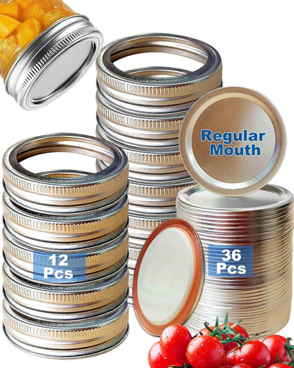 36 Mason Jar Lids with 12 Rings for 70MM Regular Mouth, Premium Split-Type 100% Fit & Airtight Canning Lids for Mason Jar and Ball Kerr Jars