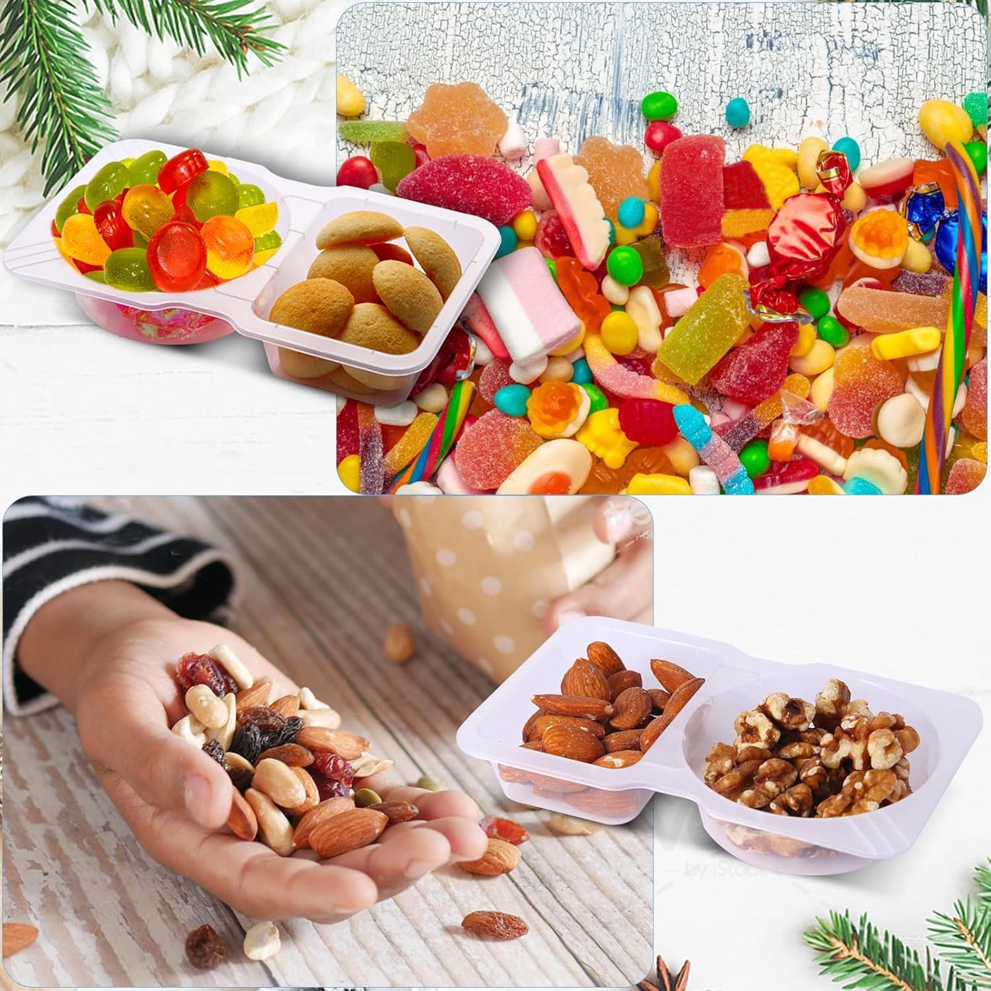 15 Sets Snack Containers, Reusable Double Compartment Condiment with Lids 2 Portion Snack Containers Sauces Dip, Disposable Box to Grab and Go with Prep for Adults, on the Go for Kids