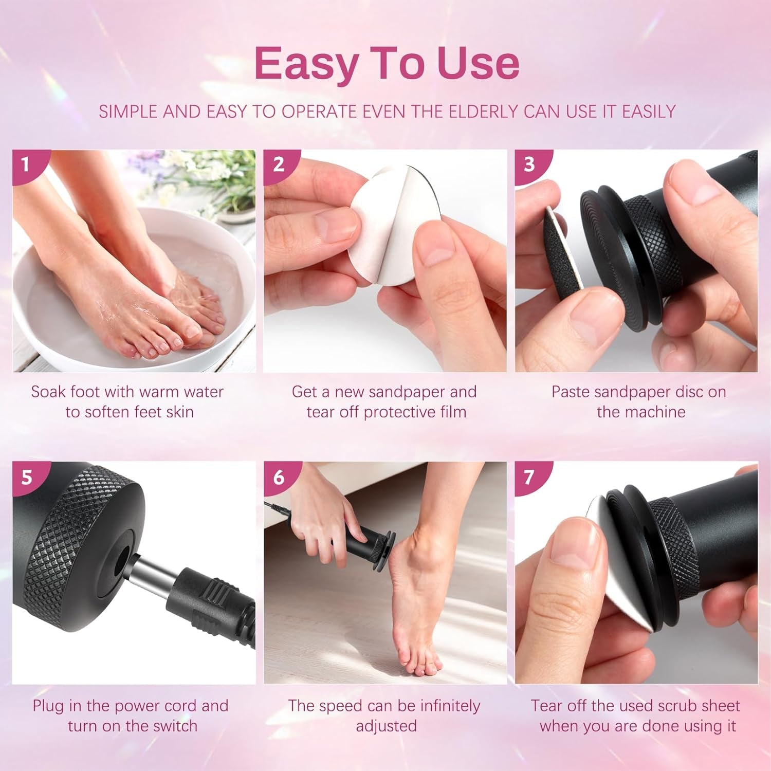 1200Rpm Electric Foot File Callus Remover with Anti-Slip Stripes, 60Pcs Sandpaper 