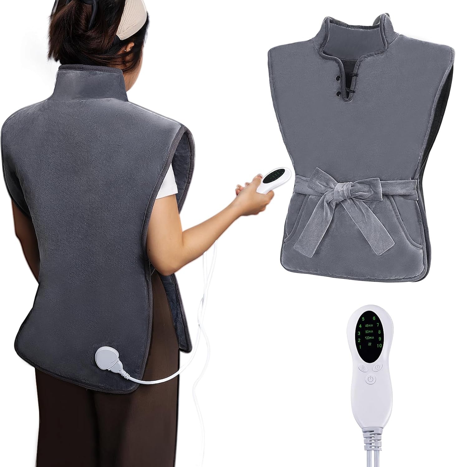 Electric Heating Pads for Back, Neck, Shoulders and Abdomen- 20"X27" , 10 Heating Levels, 2 Hours Auto Shut Off,  Gray