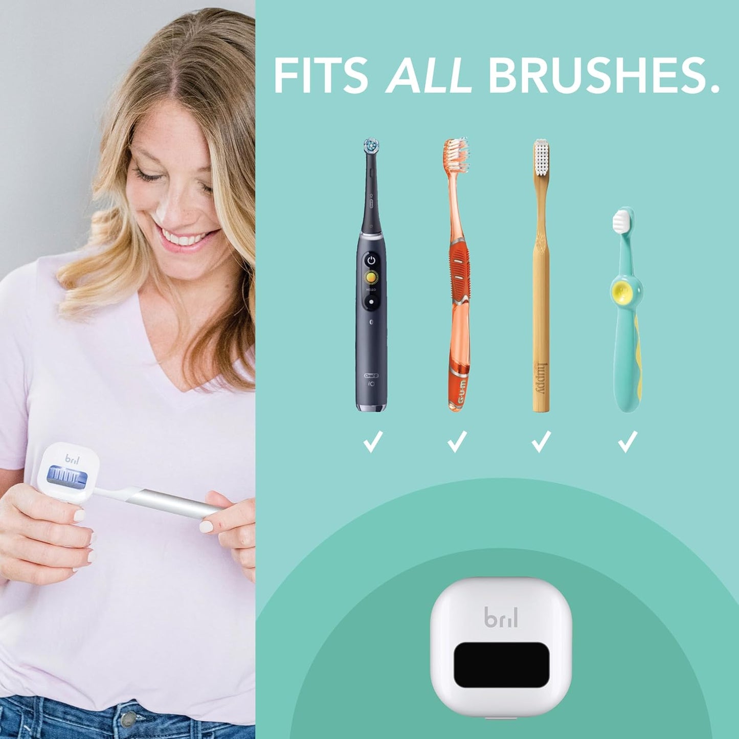 UV-C Toothbrush Sanitizer, Portable Cleaner, Travel Cover, Magnetic Holder, and Rechargeable Case for Any Size Toothbrush, White