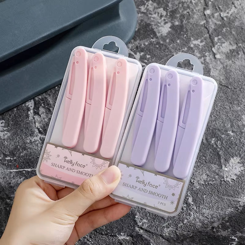 3Pcs Eyebrow Trimmer Razor Set – Foldable Scissors Hair Remover Comb Kit for Women