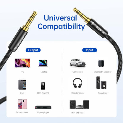 3.5Mm Nylon Braided Aux Cable (3.3Ft/1M,Hi-Fi Sound), Audio Auxiliary Input Adapter Male to Male AUX Cord for Headphones, Car, Home Stereos, Speaker, Iphone, Ipad, Ipod, Echo & More – Black