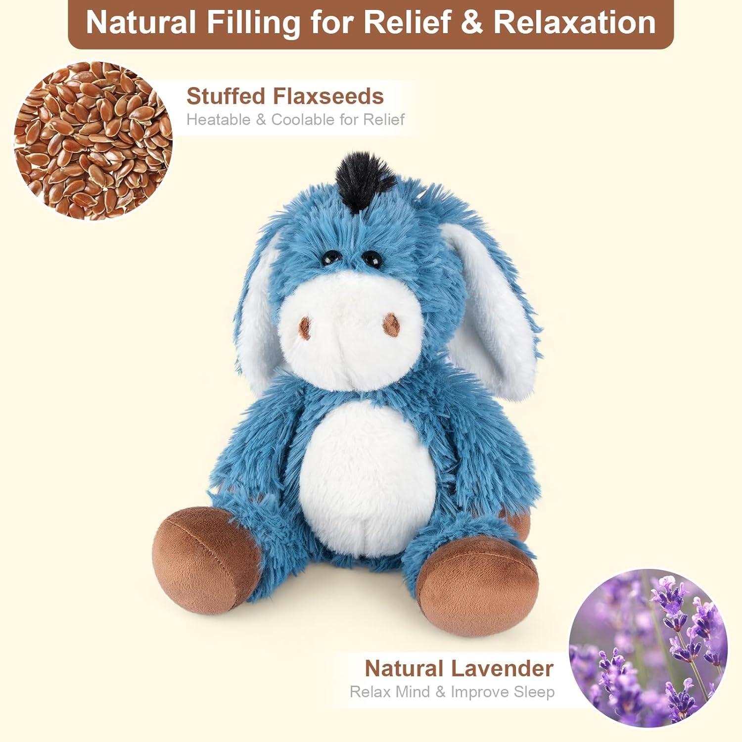 Heatable and Coolable Donkey Stuffed Animals, Microwavable Stuffed Animal Heating Pads for Soothing, Lavender Scent Donkey Plush for Discomfort, Plushies Gift for Kids & Aldults