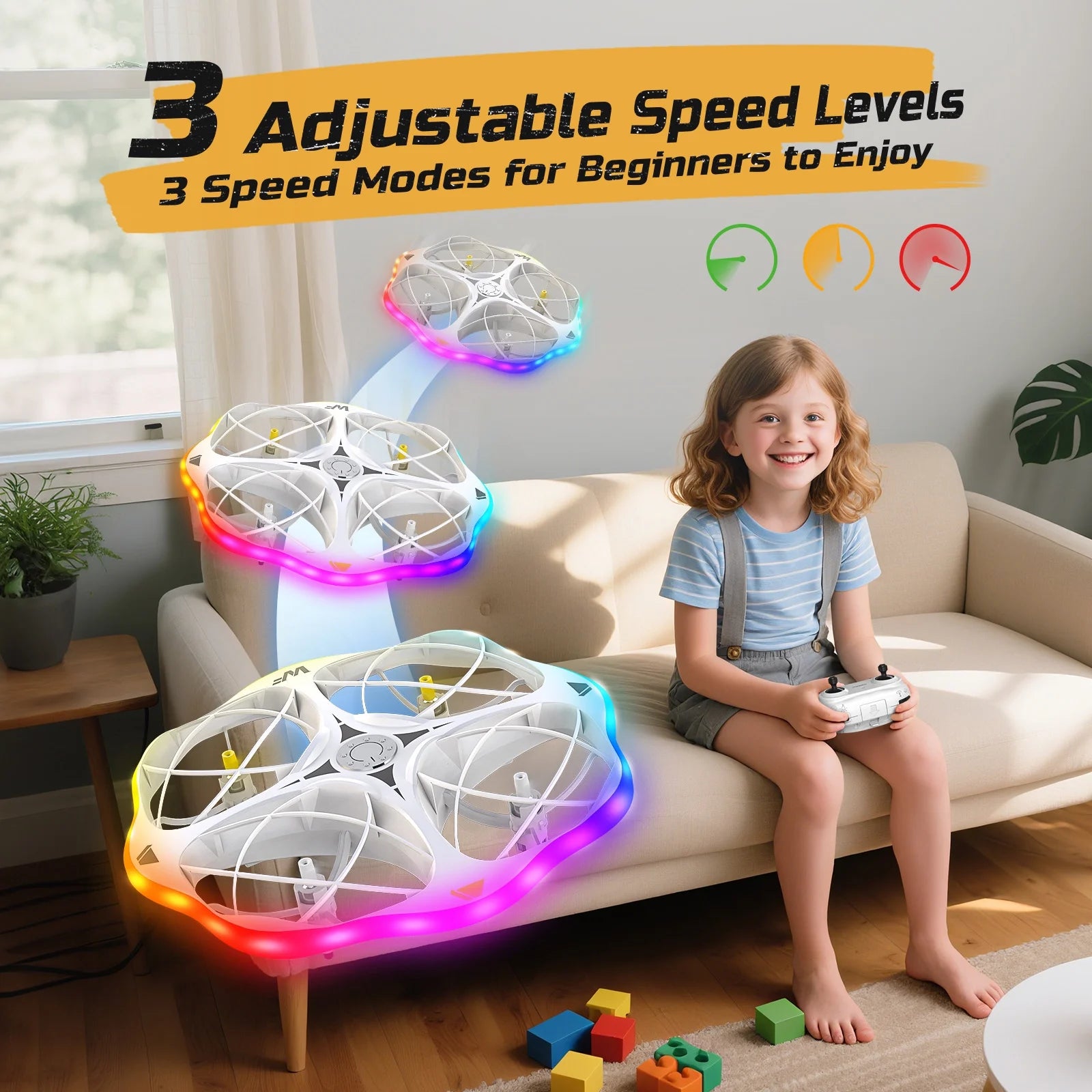 UFO RC Drone for Kids Quadcopter with LED Lights 360° Flip Remote Control White