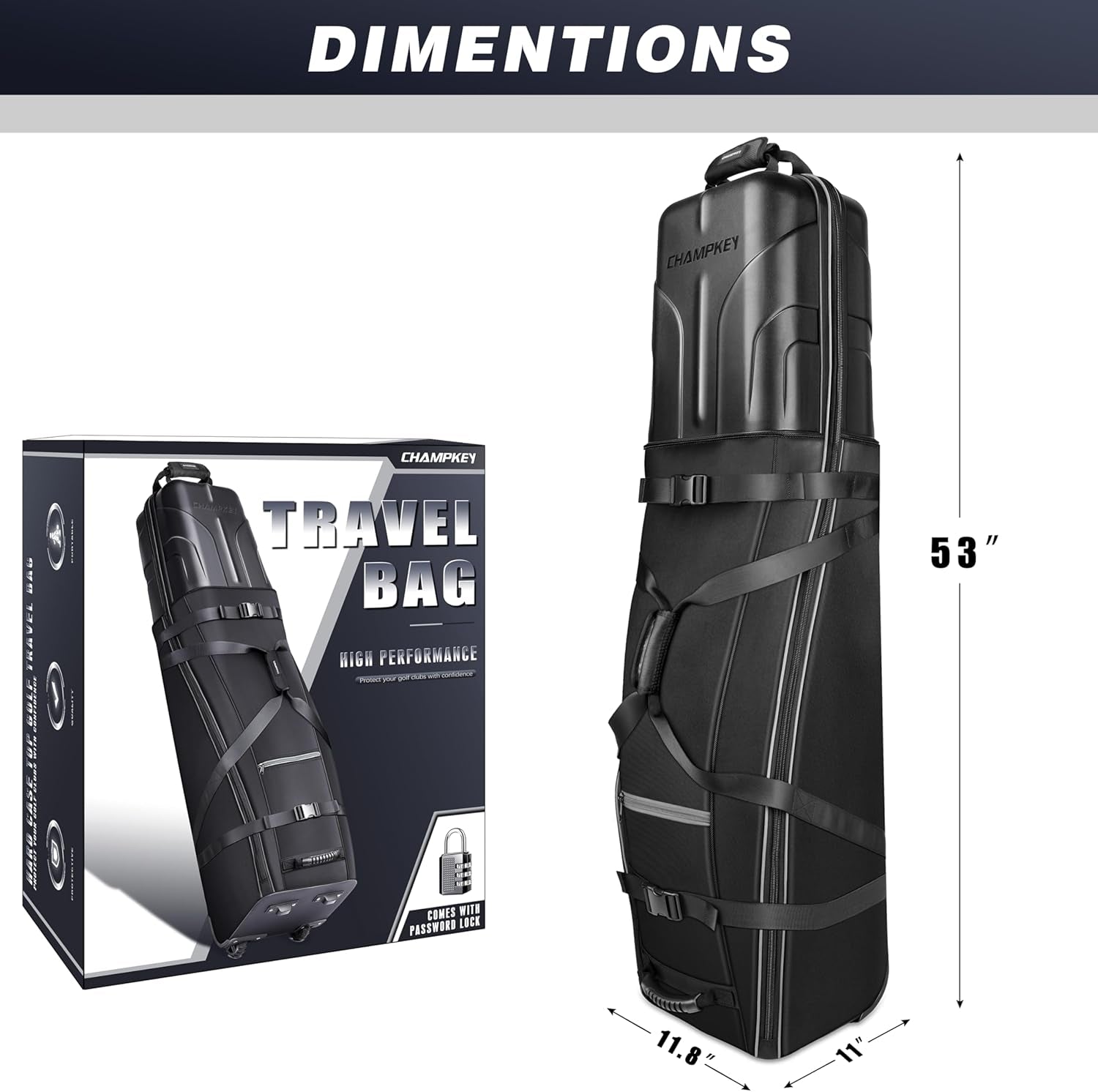 Sturdy Hard Case Golf Travel Bag with Oversized Travel Wheels for Airlines - High Performance 1680D Premium Oxford Fabric Golf Travel Cover