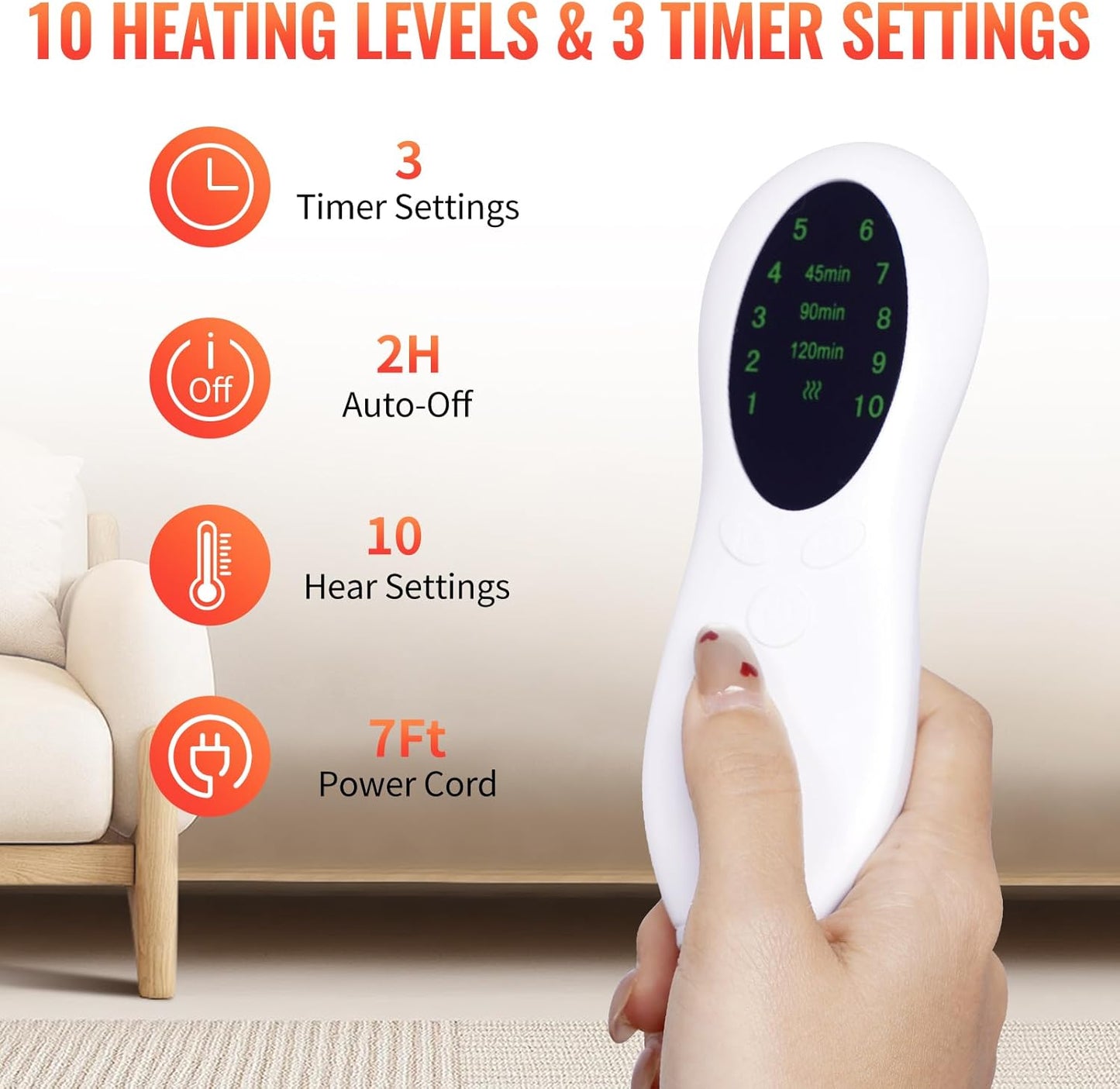 Electric Heating Pads for Back, Neck, Shoulders and Abdomen- 20"X27" , 10 Heating Levels, 2 Hours Auto Shut Off,  Gray